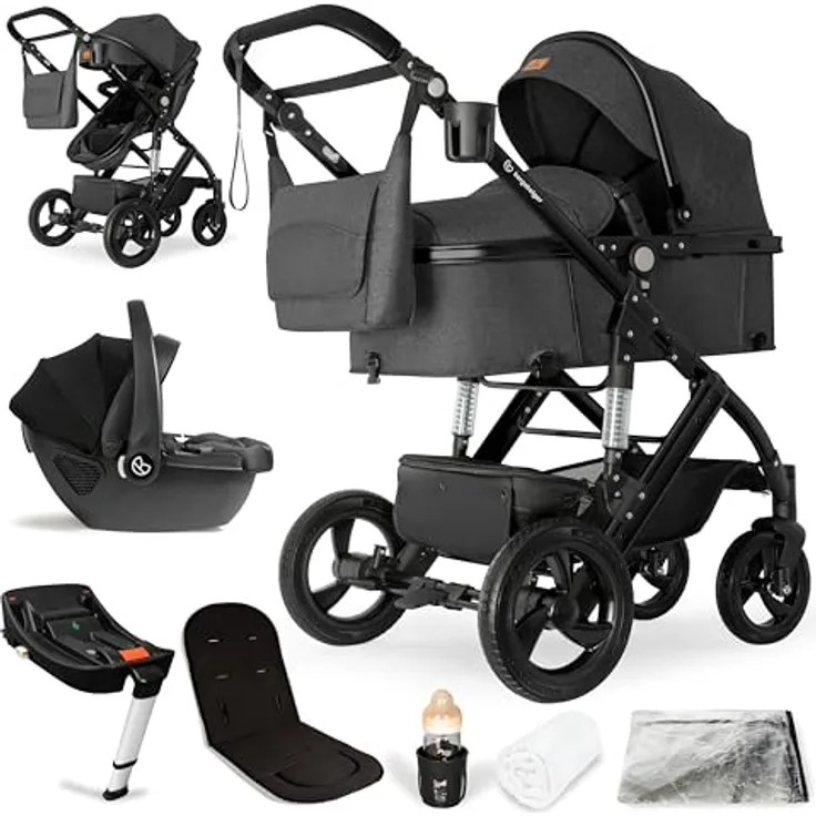 Bergsteiger Nizza 3 in 1 Kinderwagen, Kombikinderwagen Komplettset, Auto-Babyschale & Isofix Station, Babywanne & Buggy Sportsitz inklusive, Farbe: -
