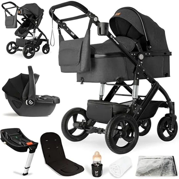Bergsteiger Nizza 3 in 1 Kinderwagen, Kombikinderwagen Komplettset, Auto-Babyschale & Isofix Station, Babywanne & Buggy Sportsitz inklusive, Farbe: -
 – Bild 1