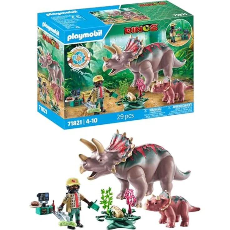 PLAYMOBIL Triceratops mit Jungtier, Dino-Forscher Set mit umfangreichem Zubehör, 71821 – Bild 1