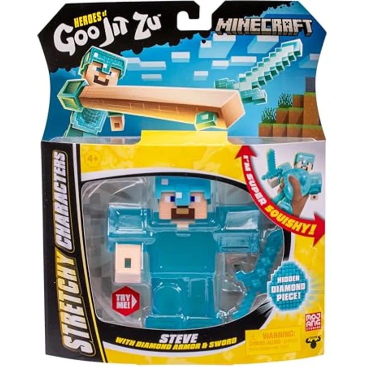 Heroes of Goo Jit Zu, Minecraft-Figur Steve mit Diamant-Rüstung & Schwert, dehnbar bis auf das Dreifache der Größe, mit elastischer Glibberfüllung und verborgenem Diamant-Element – Bild 2