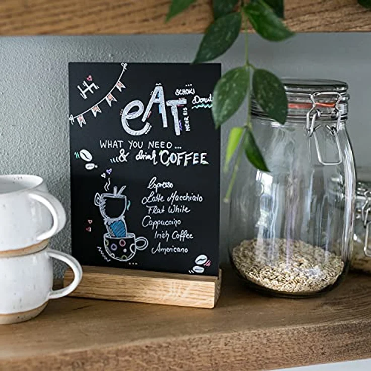 HMF Tischaufsteller Kreidetafel, DIN A5, schwarze DIY Deko mit Holzfuß, wiederverwendbar und stabil – Bild 2