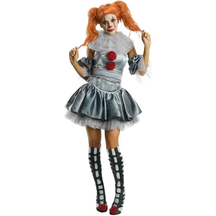 Metamorph Pennywise 2019 Kostüm für Frauen (S), detailreiche Verkleidung mit Clownskragen und Beinstulpen, 100% Polyester, ideal für Halloween und Kostümpartys – Bild 1