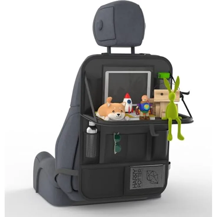 Lunaria Auto-Organizer & Rückenlehnenschutz, XXL mit 13" Tabletfach, Klapptisch & 11 Fächern für Kinder, ideal für lange Autofahrten, schwarz
