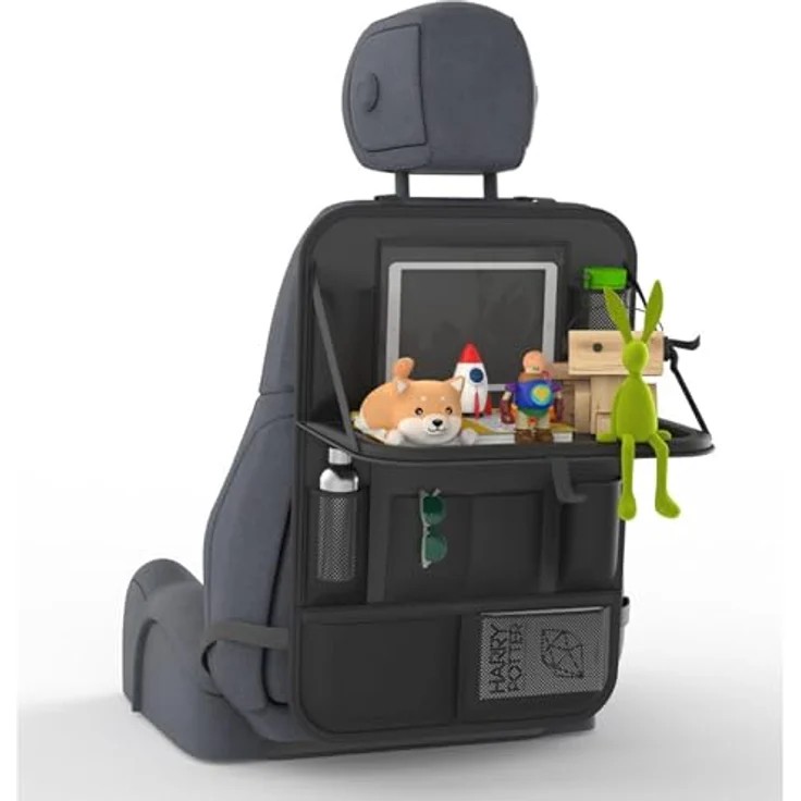 Lunaria Auto-Organizer & Rückenlehnenschutz, XXL mit 13" Tabletfach, Klapptisch & 11 Fächern für Kinder, ideal für lange Autofahrten, schwarz – Bild 1