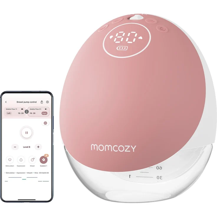Momcozy M9 Mobile, Milchpumpe mit 15 Pumpstufen, diskretem Design und DoubleFit-Flansch, inklusive stapelbaren Tritan-Behältern