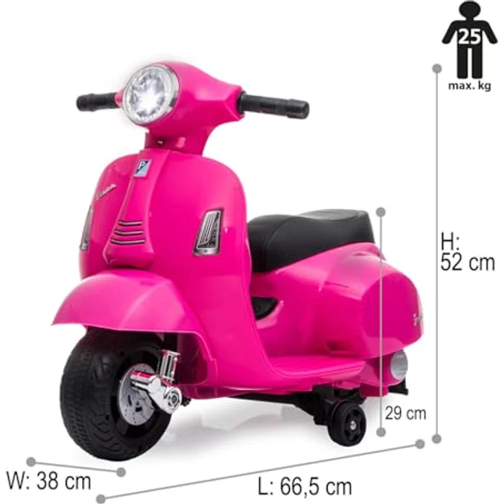 JAMARA Ride-on Vespa Mini pink, Elektrofahrzeug mit 8,4V Li-Ion Akku, Kippschutz und LED Scheinwerfer – Bild 3
