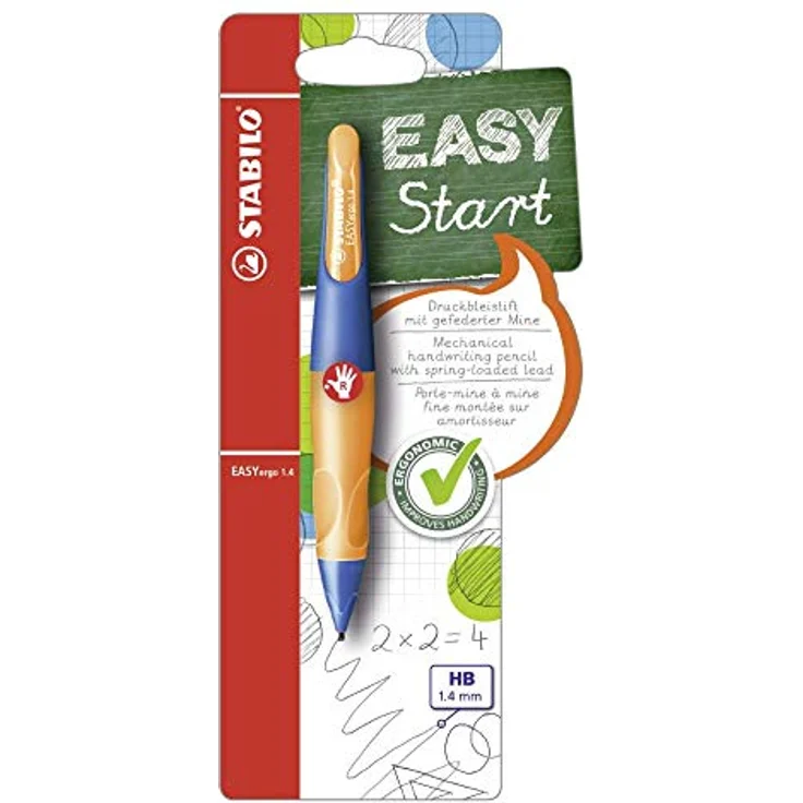 STABILO Ergonomischer Druck-Bleistift für Rechtshänder - EASYergo 1. 4 in ultramarinblau/neonorange - Einzelstift - inklusive 3 dünner Minen - Härtegrad HB - Preisvergleich – Bild 2