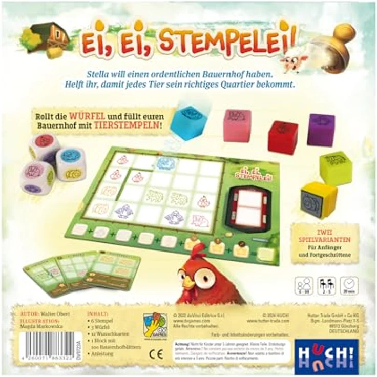 Huch Ei, Ei Stempelei!, Würfel- und Stempelspiel mit sechs farbigen Stempeln für 2-4 Spieler, Deutsch – Bild 8