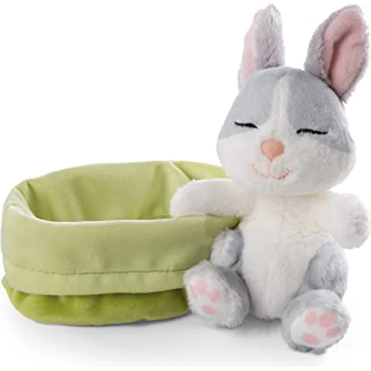 Kuscheltier Hase grau 12cm schlafend im Körbchen – Bild 3