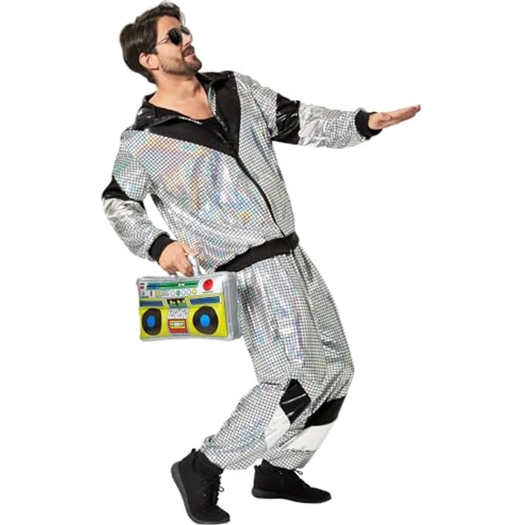 dressforfun Jogginganzug Herren Set, silberne Faschingskostüme im 80er Disco-Look, XXL, hoher Komfort, pflegeleicht, ideal für Karneval und Gruppen-Events – Bild 2