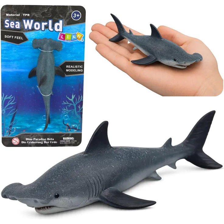 Lean Toys Hammerhai-Gummifischfigur, dehnbar, realistisch, grau-schwarz, 17 cm