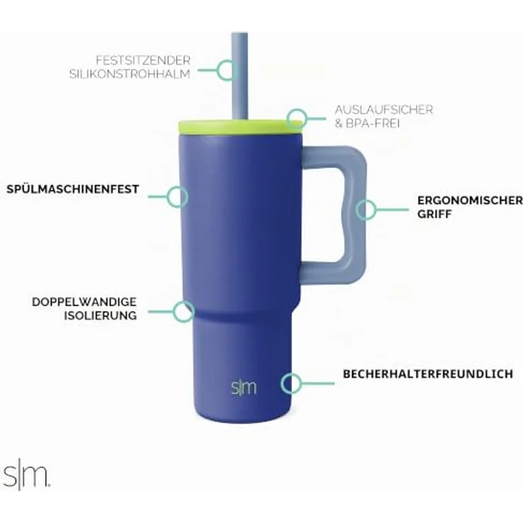 Simple Modern Trek Thermobecher, 710ml Edelstahl mit Silikonstrohhalm und Griff, Isolierter Eiskaffee-Reisebecher, Asteroid – Bild 2