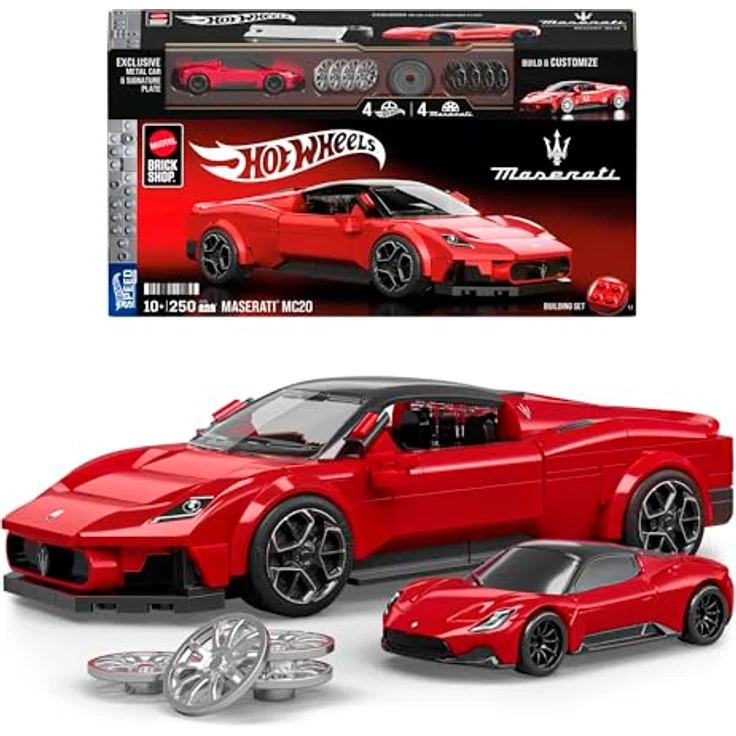 Mattel Brick Shop Hot Wheels Speed Serie Bauset Maserati MC20, 250 Teile, mit realistischen Details und individuellen Aufklebern, für Sammler und Kinder ab 10 Jahren, JFR90 – Bild 1
