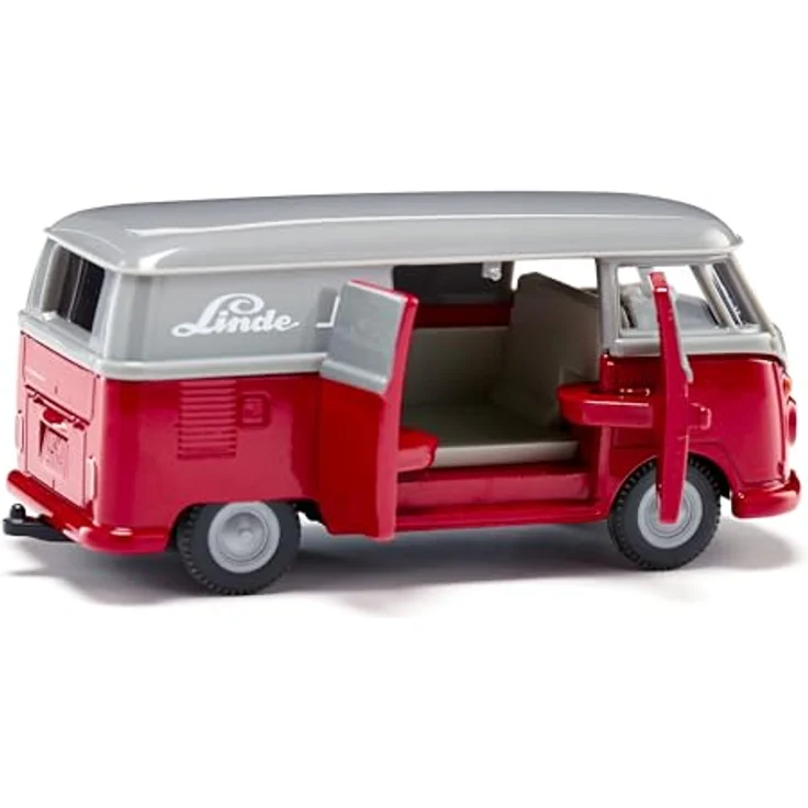 Siku VW T1 Transporter 1:50 Spielzeug-Auto, Metall/Kunststoff, Rot/Grau, Türen zum Öffnen, Anhängerkupplung – Bild 3