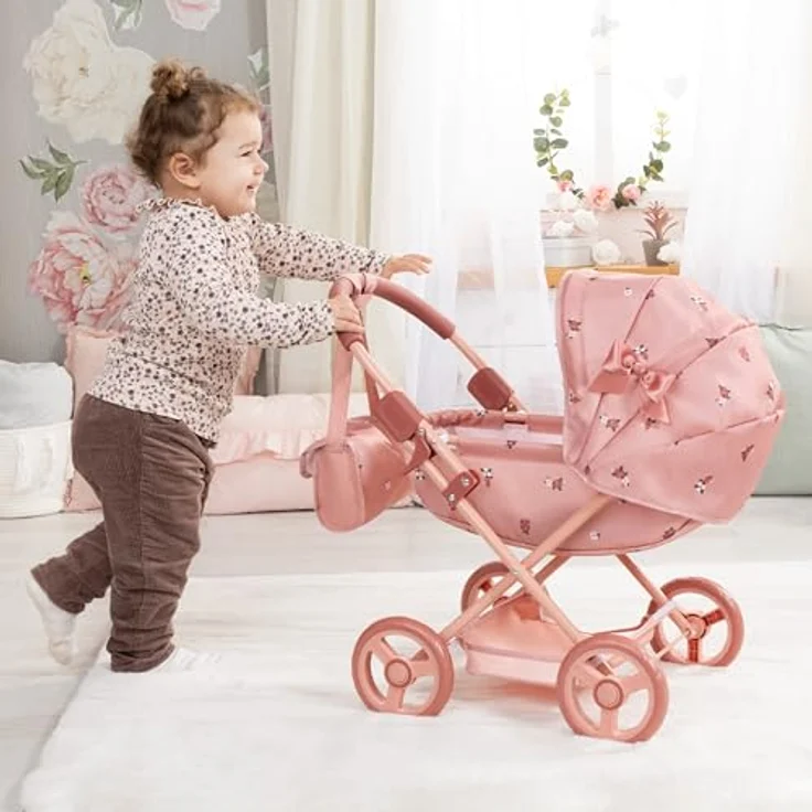 Bayer Design Puppenwagen Cosy, faltbar mit Decke, Kissen und Tasche für Puppen bis 46 cm, trendiges Design 63x34x58 cm – Bild 5