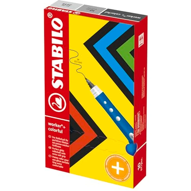 STABILO worker+ colorful, Tintenroller mit ergonomischem Griff und 0,5 mm Strichbreite, 10er Pack, rot – Bild 9