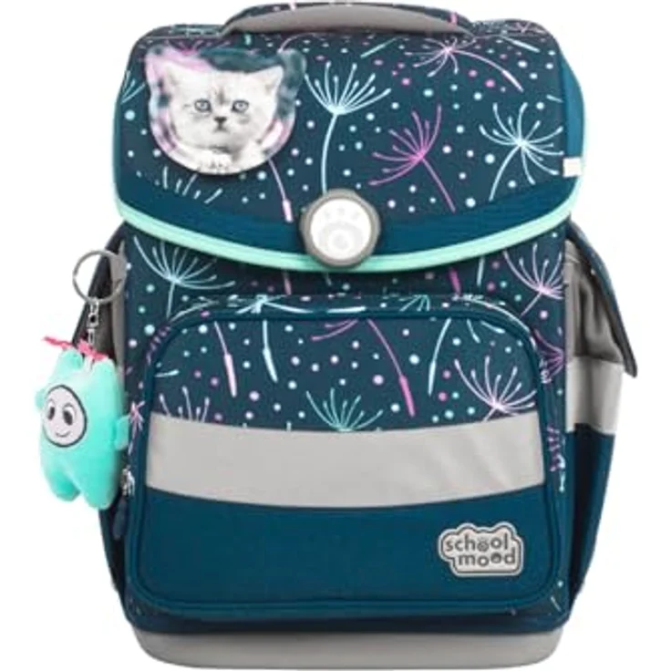 SCHOOL-MOOD Timeless Pro Schulranzenset 7-teilig 23,5L Stauraum, ergonomisches Easy Fit System für 1 m bis 1,50 m Körpergröße, standfest, wasserdichter Stoff mit Reflektoren (Lina Kätzchen) – Bild 2