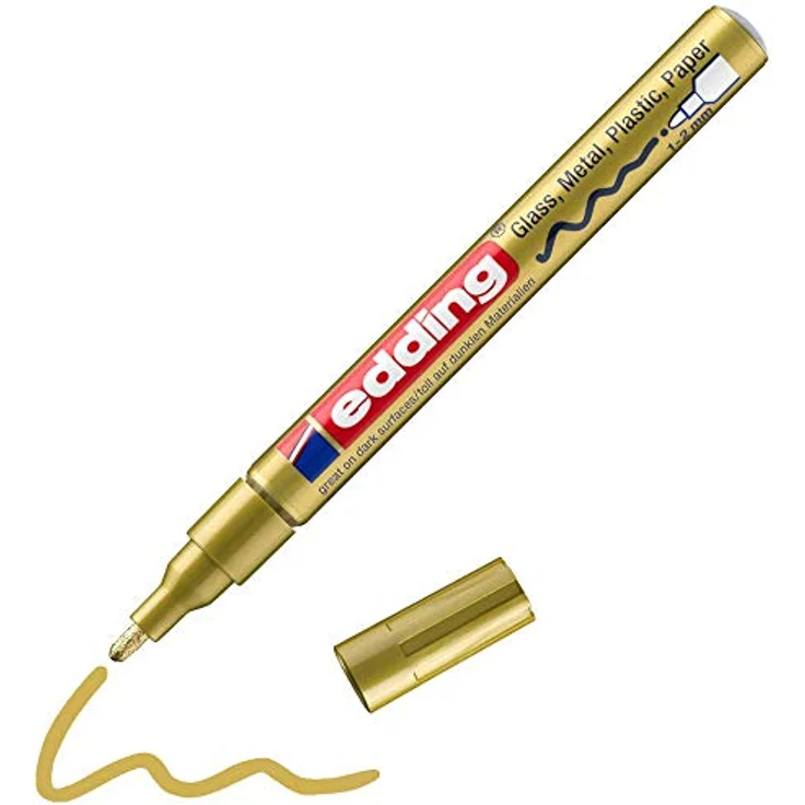 edding 751 Glanzlackmarker - gold - Packung mit 1 Lackmarker - Rundspitze 1-2 mm - Lackstift für Glas, Stein, Holz, Kunststoff und Papier - wasserfest, stark deckend – Bild 1