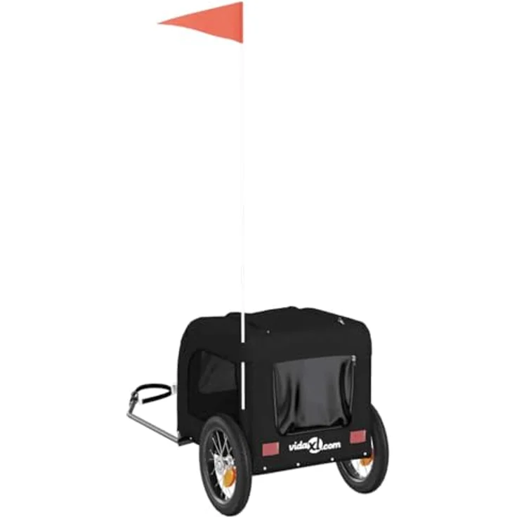 vidaXL Fahrradanhänger Hunde, Schwarz, aus Oxford-Gewebe und Eisen, max. Belastbarkeit 30 kg, mit PVC-Dach und Reißverschluss-Türen – Bild 9