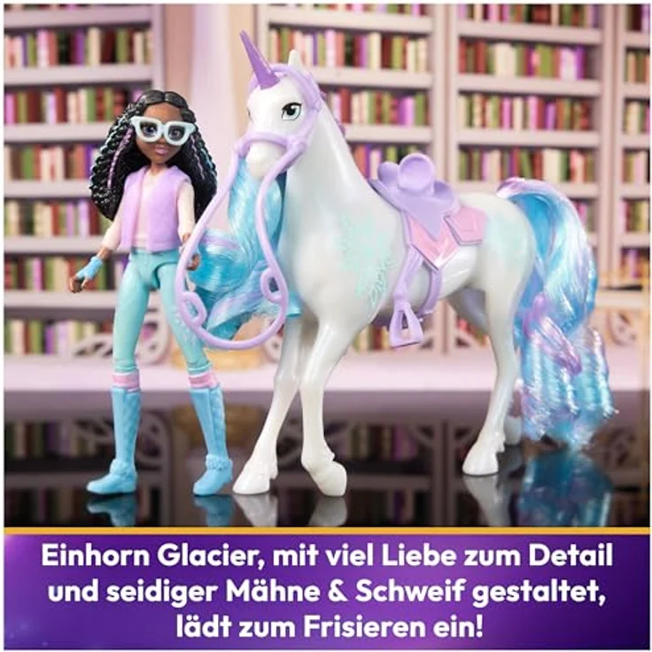 Spin Master Anziehpuppe Unicorn Academy - Small Doll & Unicorn - Layla & Glacier, 12 cm große Puppe mit Einhorn und 7 Gelenken, inkl. Bürste für Einhornpflege – Bild 4