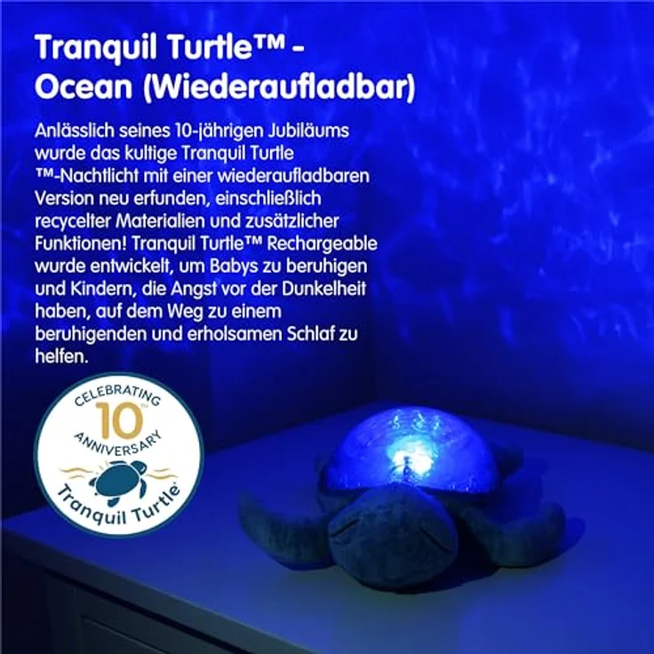 Cloud b Tranquil Turtle™ wiederaufladbares Ocean Musik-Nachtlicht | Unterwasserprojektionen | 4 beruhigende Geräusche | Helligkeit einstellbar | Timer | Tränenmelder | recycelter Stoff – Bild 5