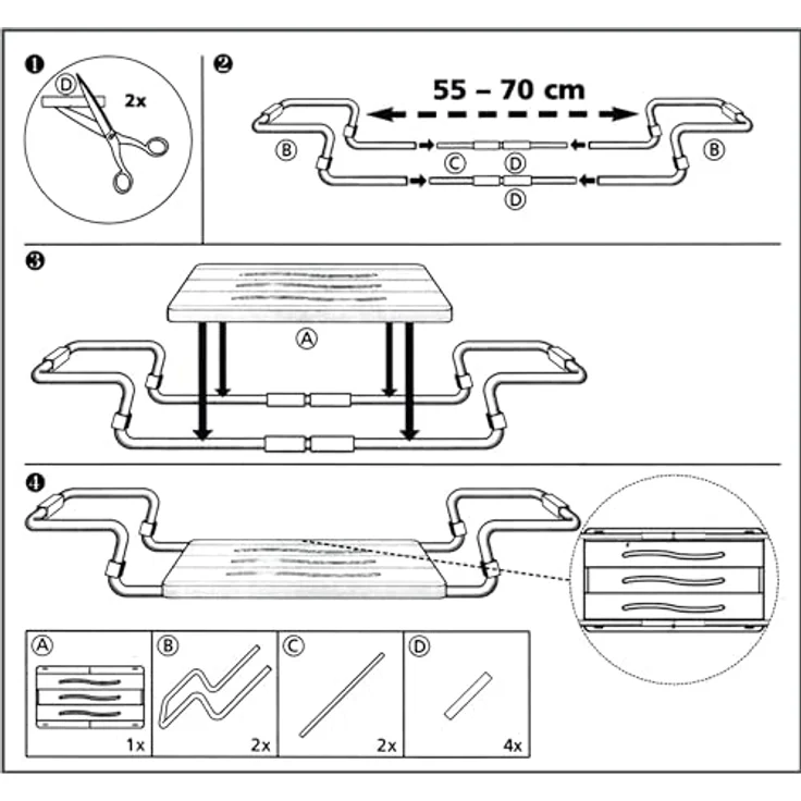 MSV Badewanneneinhängesitz, ausziehbar 50-70 cm, belastbar bis 150 kg, Sitzfläche 36 x 26 cm, Aluminiumgestell, schwarz – Bild 7