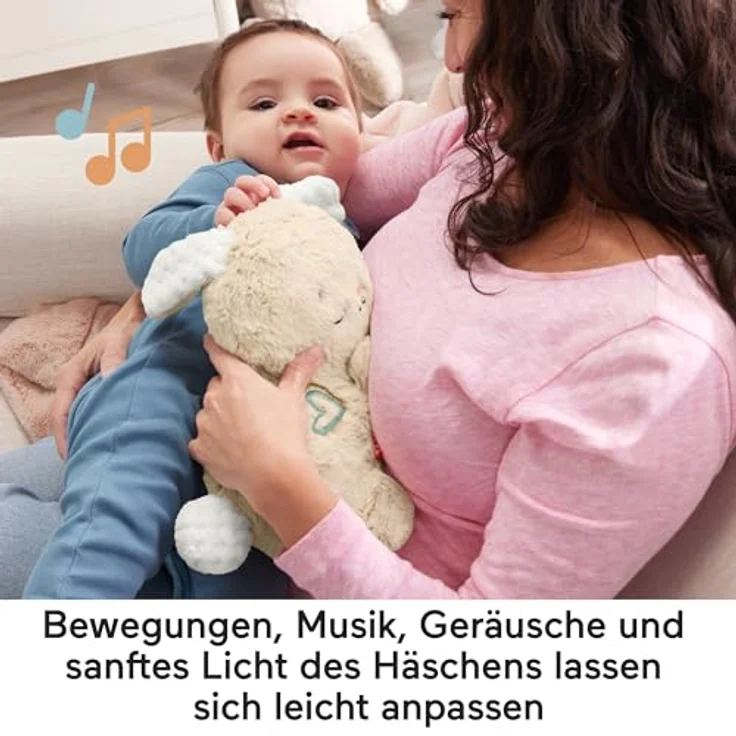 Fisher-Price Spieluhr für Babys Soothe & Settle Bunny tragbares Plüschspielzeug mit Musik, Licht und Bewegung für Neugeborene, HXG97 – Bild 4