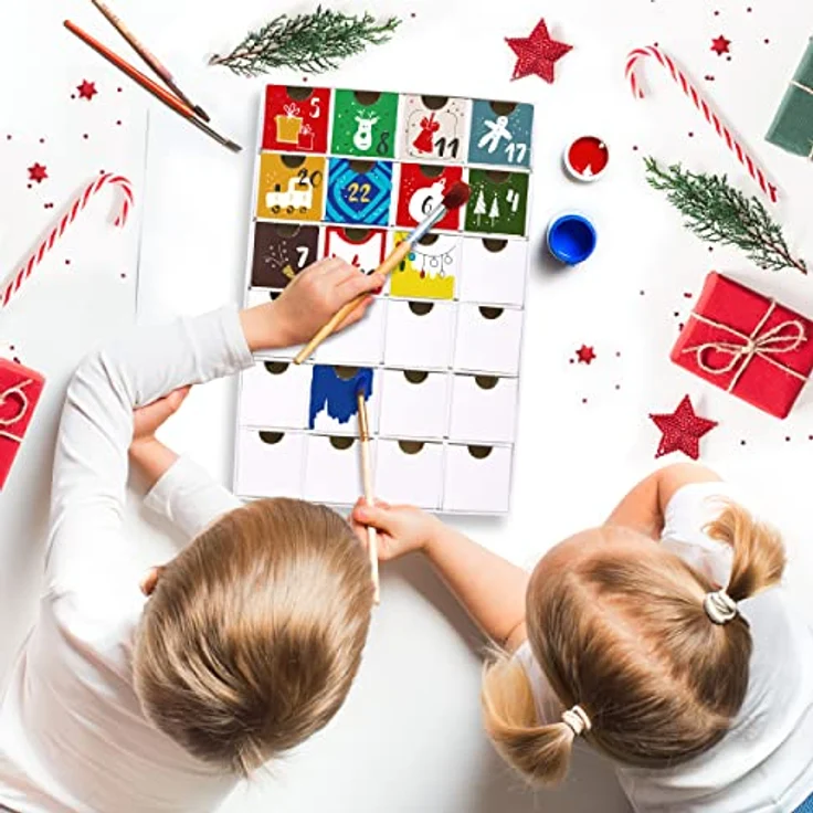 DIY Adventskalender zum Bemalen, Basteln und Selbstgestalten aus Pappe - Weiß - 32,5 cm Höhe – Bild 2