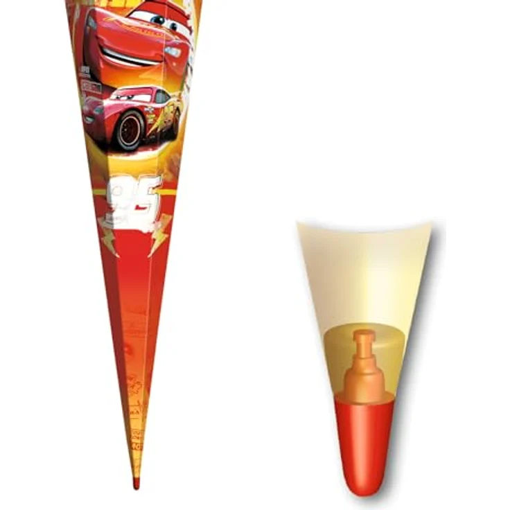 ROTH Schultüte groß Disney Pixar Cars, 85 cm, 6-eckig, Folie mit Tüllverschluss, ROT(H)-Spitze, Zuckertüte für Schulanfang – Bild 4
