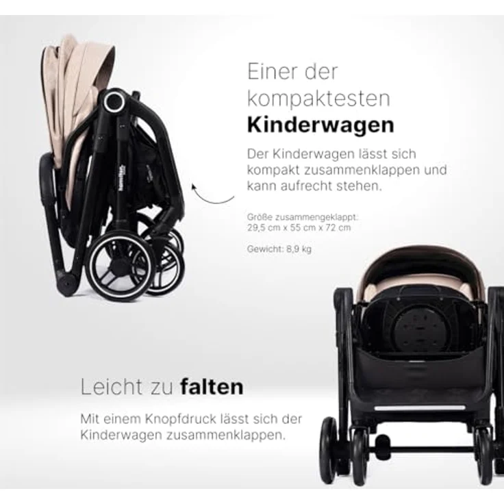 Hamilton by Yoop T1 Buggy - 360° drehbarer Sitz - MagicFold™ Technologie - Klimakühlendes Mesh-Material - Große reflektierende Räder - UV-Schutz - Khaki – Bild 4