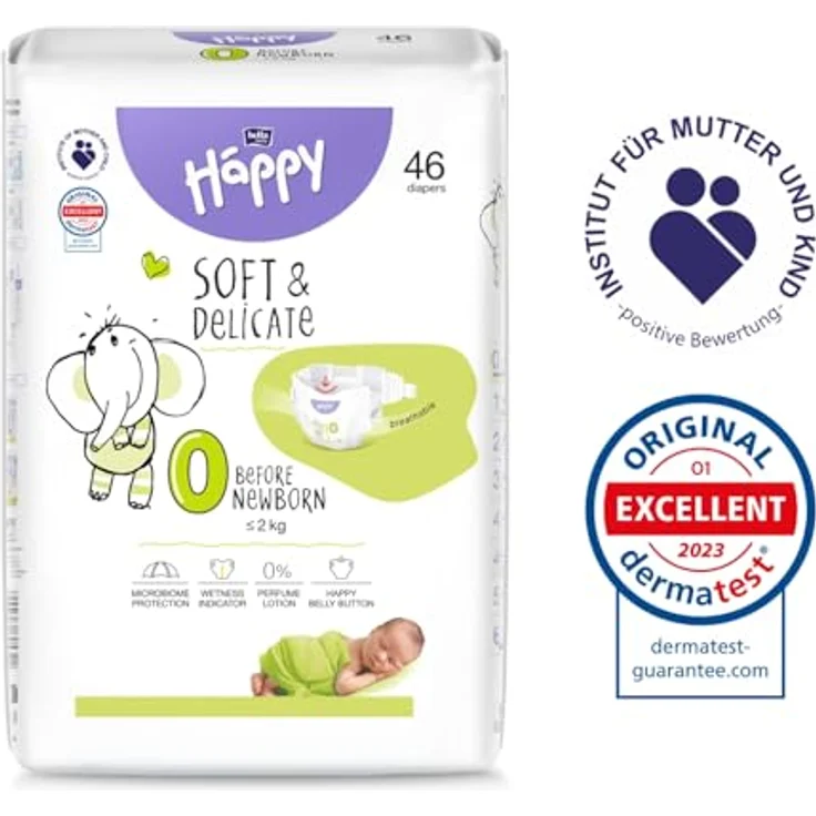 Bella Baby Happy Soft&Delicate Size 0 Before Newborn, Einwegwindeln für Neugeborene bis 2 kg, 46 St., atmungsaktiv und allergiefrei – Bild 2