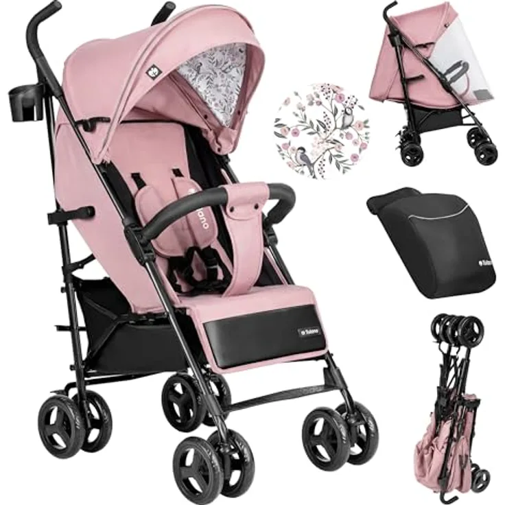 TULANO Kinderwagen Davos 35, Kombikinderwagen mit kompakt Design und Extras, rosa