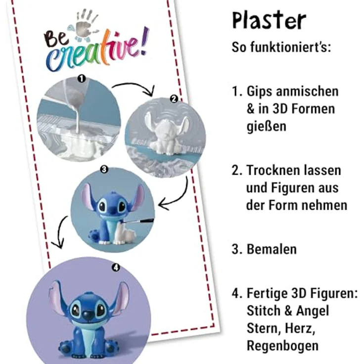 Ravensburger BeCreative Kreativset, Bastelset Gipsgießen Disney Stitch und Angel mit 3D-Gipsfiguren und Dekoteilen – Bild 4