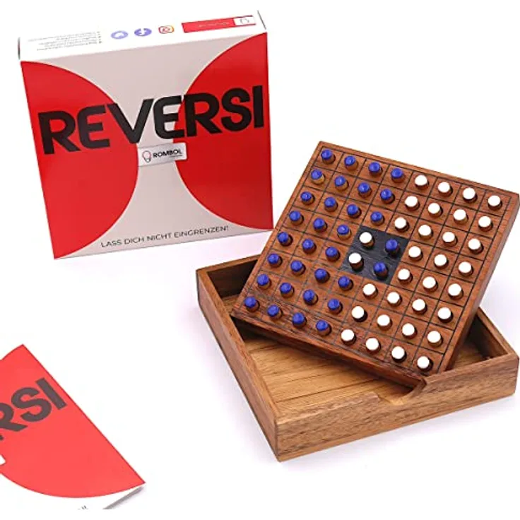 ROMBOL Reversi - Strategiespiel aus edlem Holz, weiß/blau, handgefertigt aus Samena-Holz