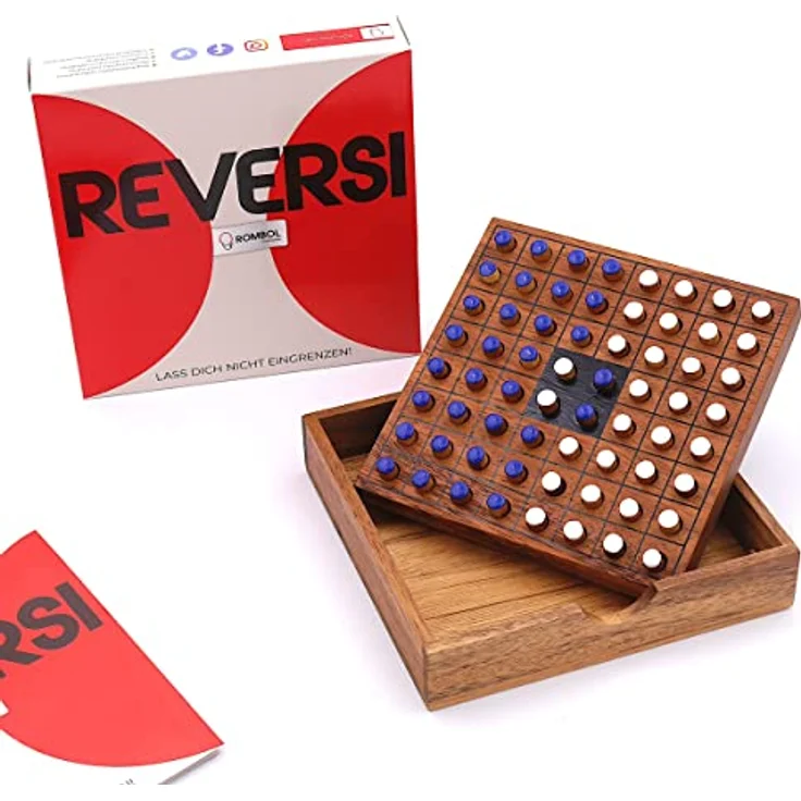 ROMBOL Reversi - Strategiespiel aus edlem Holz, weiß/blau, handgefertigt aus Samena-Holz – Bild 1