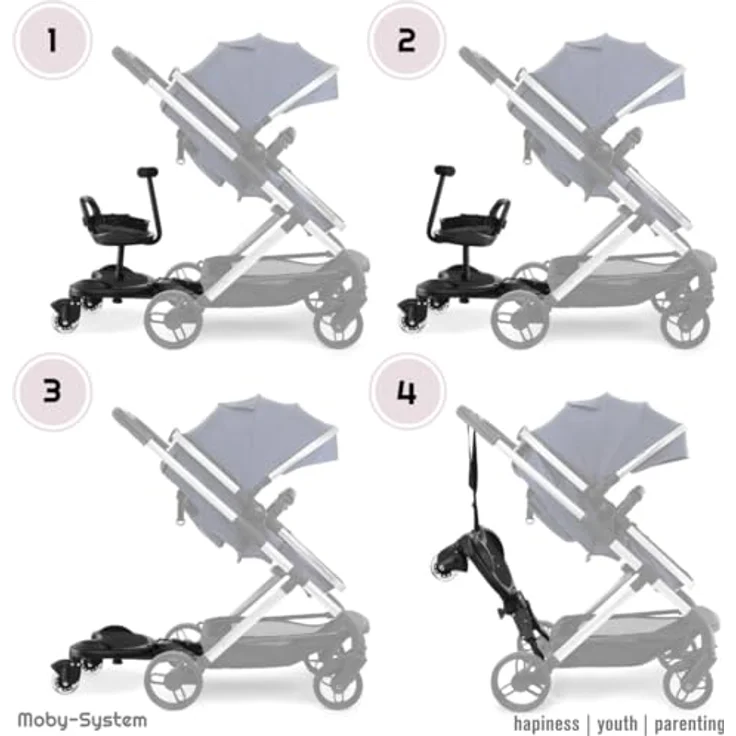 Moby-System, Board mit Sitz fr Rollsthle mit Sitz Universelle Plattform  fr ltere Kinder, Leuchtende LED-Rder mit Stodmpfung passend fr jeden  Kinderwagen - Preisvergleich: Tests, Infos & Preisvergleich