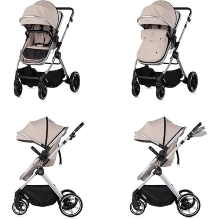 Chipolino Kombikinderwagen Pearl 2 in 1, umbaubar mit Rucksack und Fußsack, hellbraun, leichte Federung, ab Geburt bis 22 kg – Bild 3