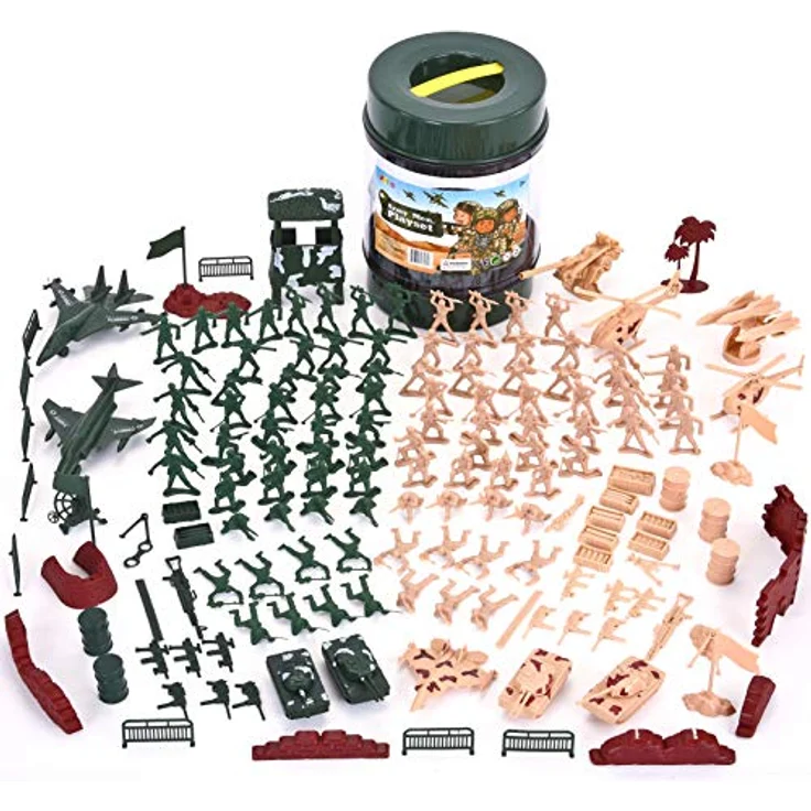 JOYIN 164 Teiliges Soldaten Spielset, Militärsoldat Spielzeug Figuren, Deluxe Militärspielset mit Soldaten, Flugzeugen, Hubschraubern, Panzern, Flaggen und Zubehör – Bild 2
