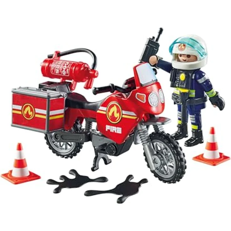PLAYMOBIL Action Heroes 71466 Feuerwehrmotorrad am Unfallort, Spielzeug mit Funkgerät und Feuerlöscher, für Kinder ab 4 Jahren – Bild 4