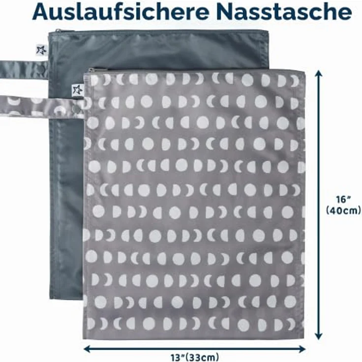 Tiny Twinkle Unverwüstliche Nassbeutel, 2er-Pack wasserdichte Aufbewahrungstaschen für Badeanzüge und Babykleidung, 31,8 cm x 40,6 cm, grau (Luna) – Bild 3