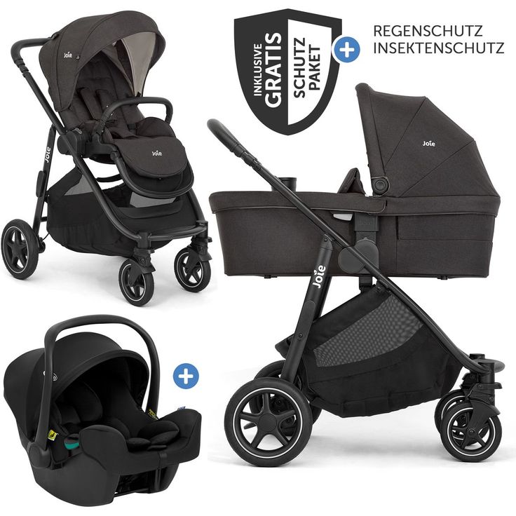 Joie Versatrax 3in1 Kombi-Kinderwagen-Set, bis 22 kg, mit Babywanne Ramble XL und Babyschale SnugLite, Shale, inkl. Zubehörpaket und Gratis Mobilitätsgarantie