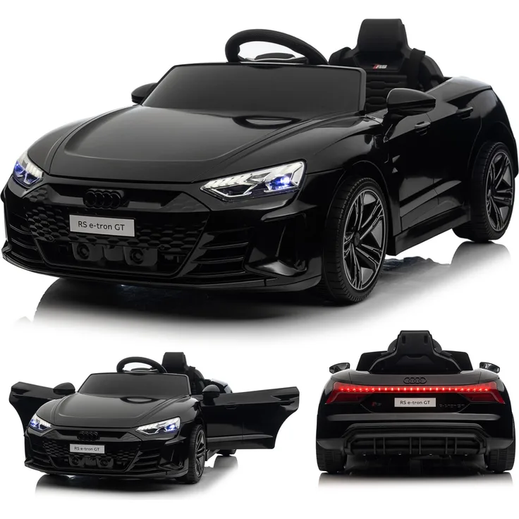 FCH Audi RS e-tron GT Kinder Elektroauto 12V mit Musik, breitem Sitz und verstellbarem Sicherheitsgurt, Schwarz