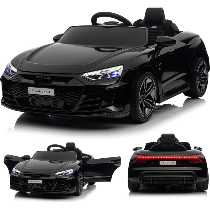 FCH Audi RS e-tron GT Kinder Elektroauto 12V mit Musik, breitem Sitz und verstellbarem Sicherheitsgurt, Schwarz