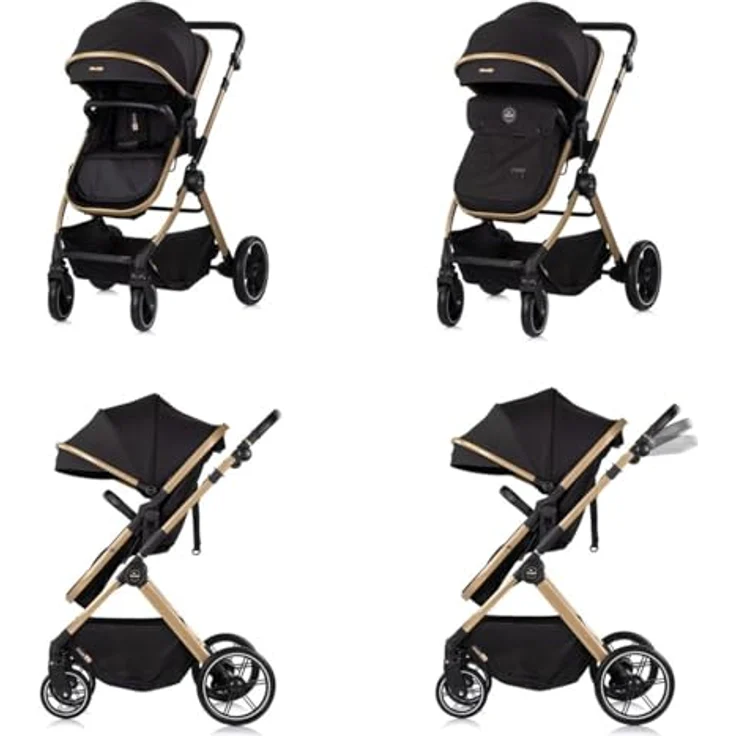 Chipolino Kombikinderwagen Pearl 2 in 1, umbaubar mit Rucksack, Fußsack, gefederter Rahmen, schwarz – Bild 3