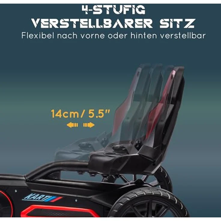 HOMCOM Go-Kart Kinderfahrzeug mit verstellbarem Sitz, Tretauto, Outdoor, für Kinder, Rot, Handbremse, 4-fach verstellbarer Sitz, EVA-Räder – Bild 4
