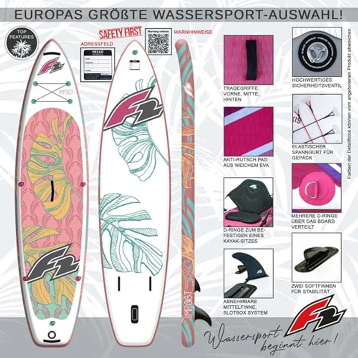 F2 Damen SUP Stand Up Paddle Board Impact Limited Edition, aufblasbar, 11'2'', rosa, inkl. Zubehör 2024 – Bild 3