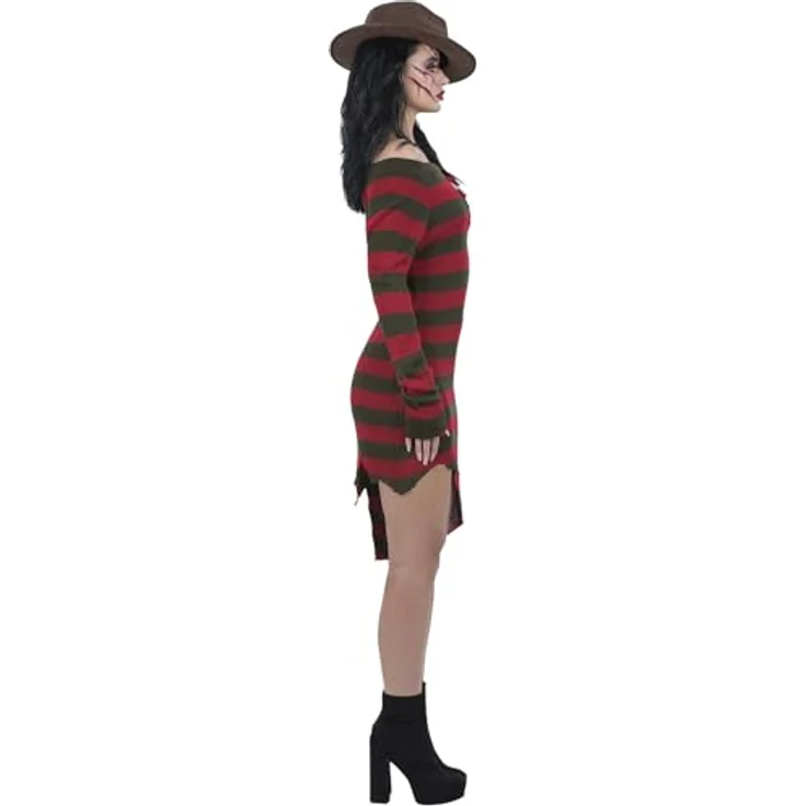 Smiffys A Nightmare On Elm Street Freddy Krueger Strickkleid, Halloween Kostüm mit zerrissenem Effekt und geschlitztem Brustdetail – Bild 2