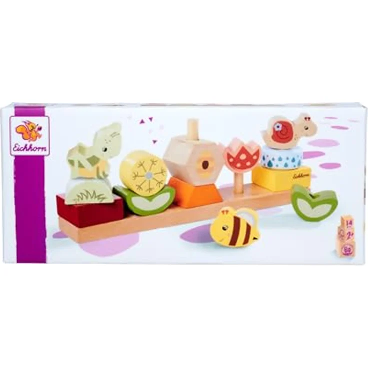 Eichhorn Bee Happy Steckspiel, 14-tlg. aus FSC®-zertifiziertem Holz, fördert Feinmotorik und Auge-Hand-Koordination – Bild 7