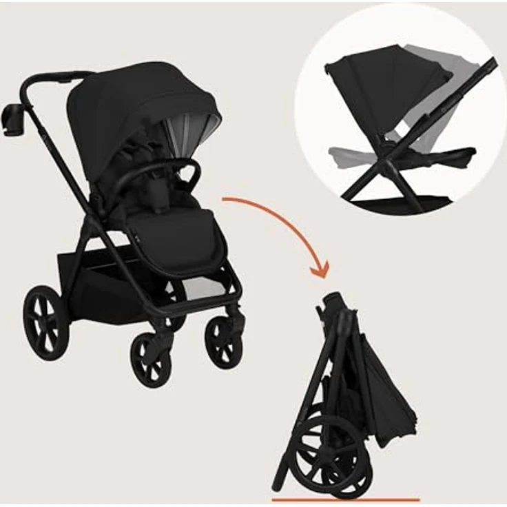 Lionelo Kinderwagen Carmine 3in1, mit Autositz i-Size, Babywanne & Buggy, GravelTech Räder, Federung, UPF50+, Schwarz – Bild 12