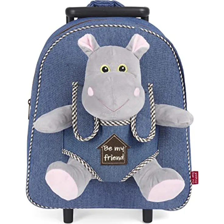PERLETTI Plüschtier Kindergepäck Rucksack für Kinder - Abnehmbare Räder - 28x32x11 cm (Nilpferd)